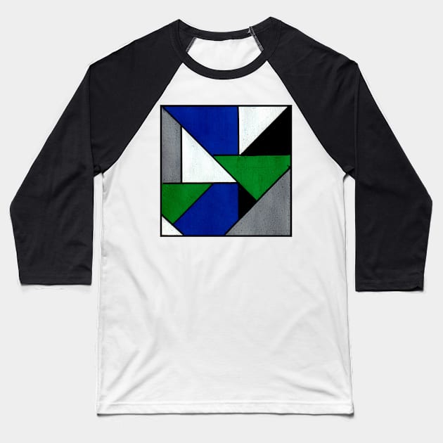 Blue Green Geometric Abstract Acrylic Painting II Baseball T-Shirt by abstractartalex